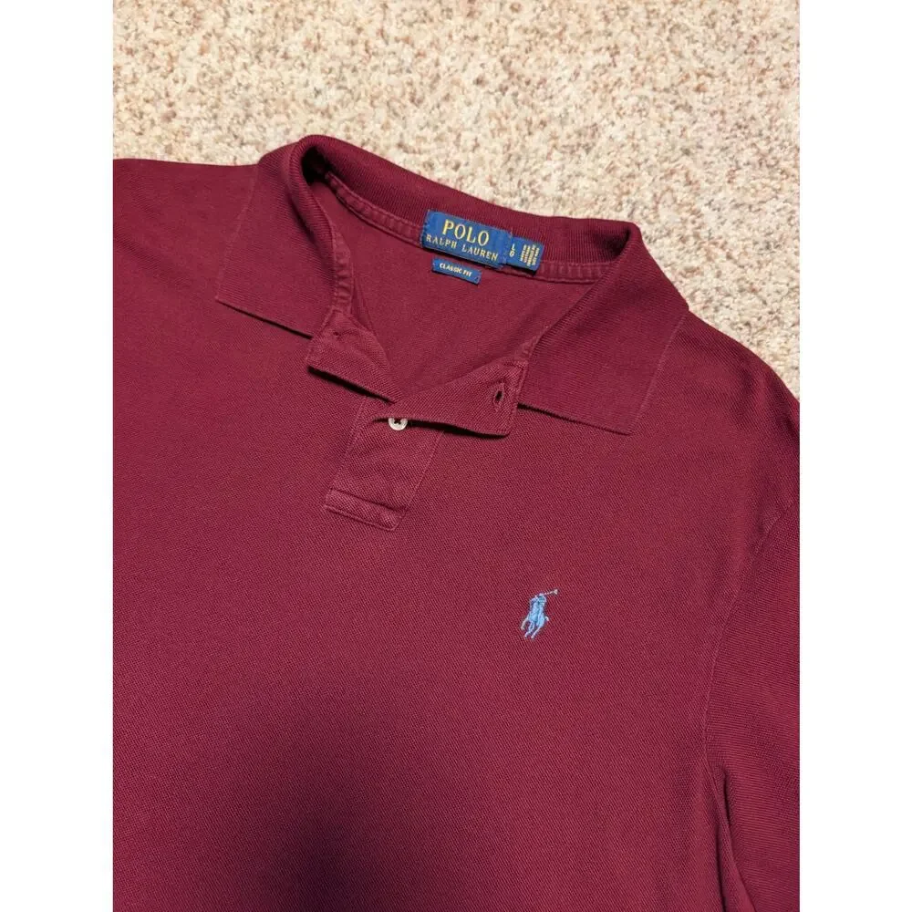 Polo Ralph Lauren Classic Fit Polo Shirt Men L Burgundy Maroon Cotton Pique Mesh